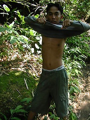 Thick thai boy masturbation in the jungle